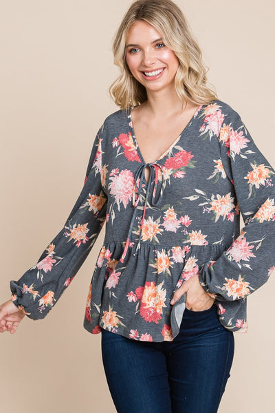 Babydoll Floral Long Sleeve Blouse
