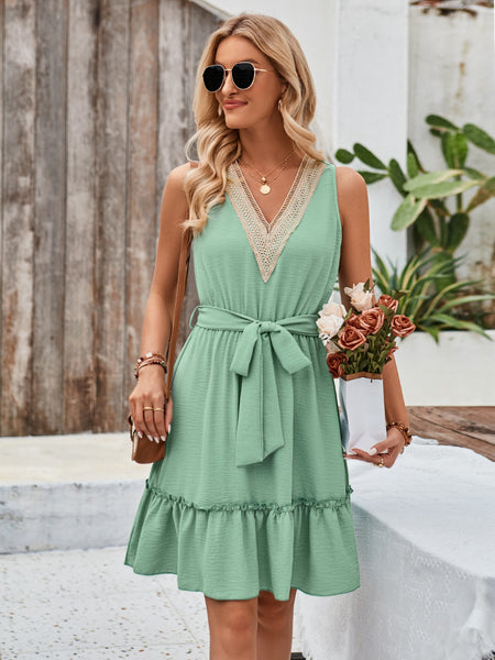 Tied Frill Sleeveless Mini Dress