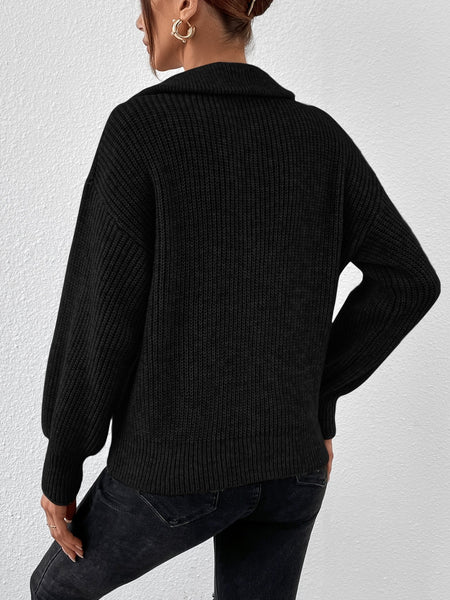 Half Zip Dropped Shoulder Sweater