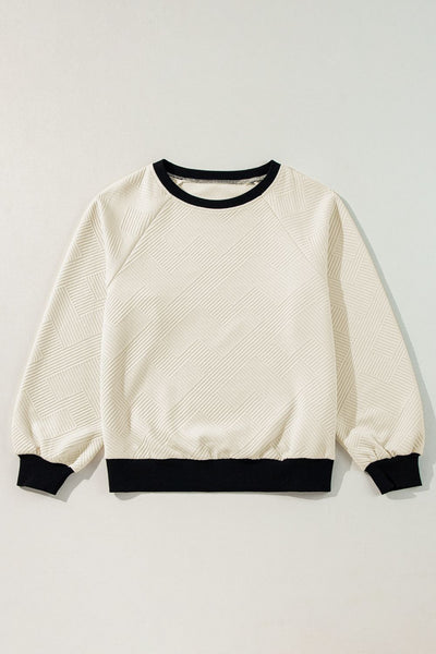 Texture Contrast Long Sleeve Sweatshirt