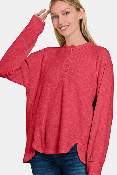 Full Size Brushed Melange Hacci High-Low Sweater