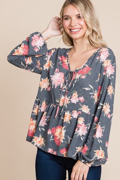 Babydoll Floral Long Sleeve Blouse
