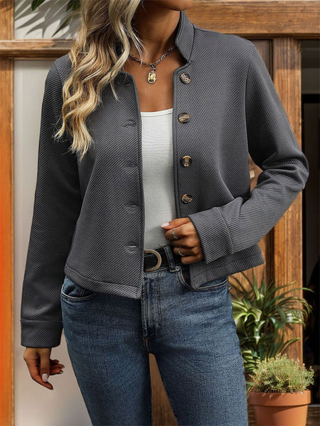 Textured Button Up Long Sleeve Jacket