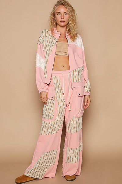 Applique Patchwork Zip Up Jacket