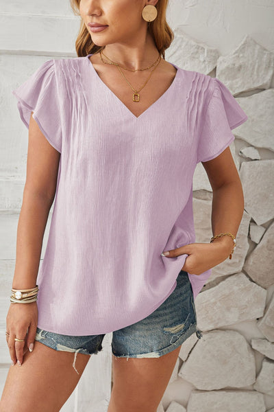 V-Neck Flutter Sleeve T-Shirt