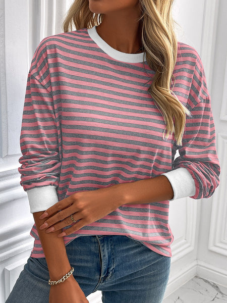 Striped Round Neck Long Sleeve Sweatshirt