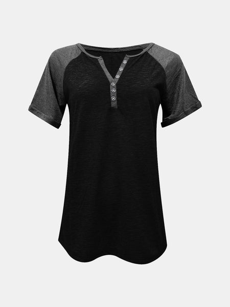 Contrast Notched Short Sleeve T-Shirt