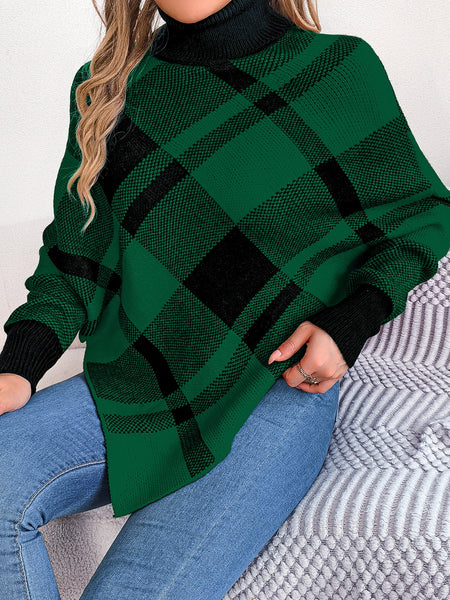 Plaid Turtleneck Sleeve Sweater