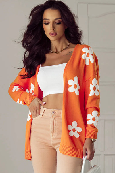 Flower Open Front Long Sleeve Cardigan