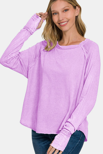 Round Neck Thumbhole Long Sleeve T-Shirt