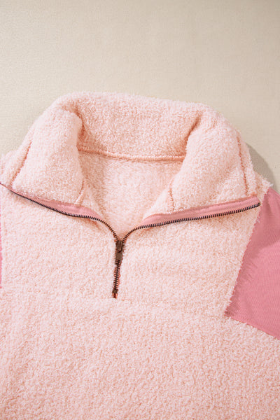 Exposed Seam Fuzzy Patchwork Quarter Zip Sweatshirt