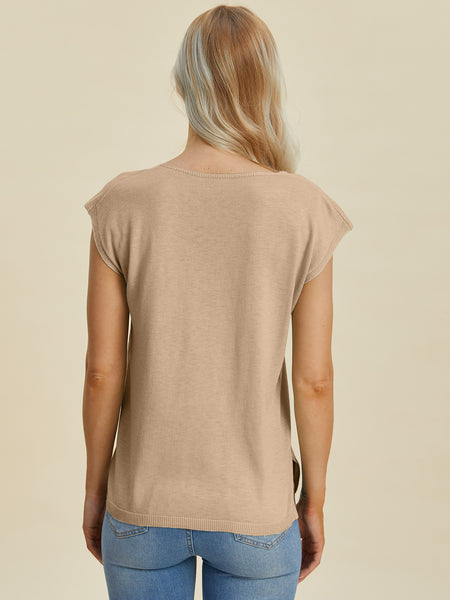 Notched Cap Sleeve Knit Top