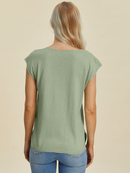 Notched Cap Sleeve Knit Top