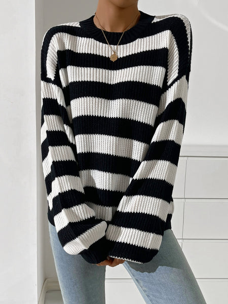 Striped Round Neck Long Sleeve Sweater