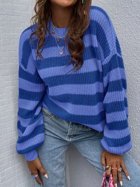 Striped Round Neck Long Sleeve Sweater