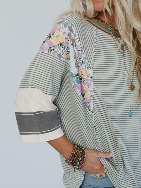 Color Block Printed Three-Quarter Sleeve Top