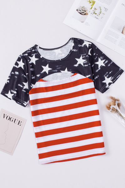 Cutout Striped Round Neck Short Sleeve T-Shirt