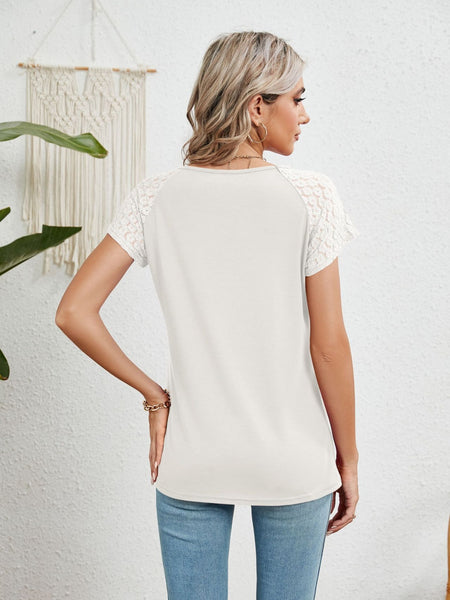 Lace Detail Round Neck Short Sleeve T-Shirt