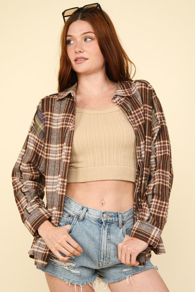 Contrast Plaid Raw Detail Shirt