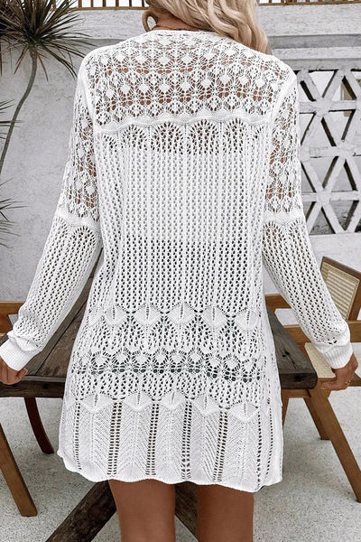 Openwork Open Front Long Sleeve Cardigan