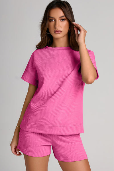 Textured Round Neck T-Shirt and Shorts Set