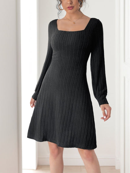 Perfee Butterfly Square Neck Long Sleeve Dress