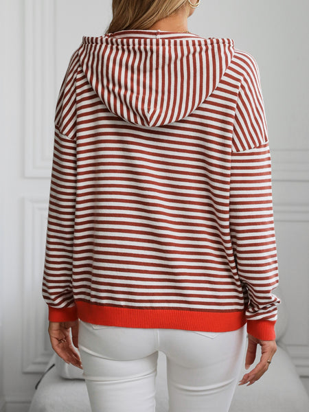 Striped Long Sleeve Hooded Knit Top