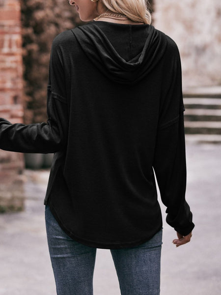 Drawstring Drop Shoulder Long Sleeve Hoodie