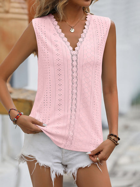 Lace Detail Eyelet V-Neck Tank