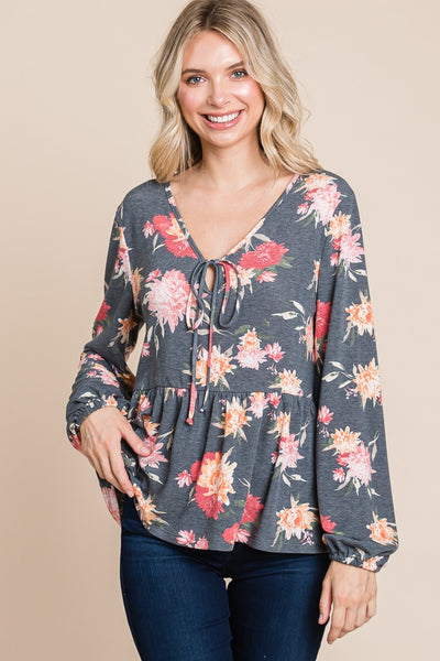 Babydoll Floral Long Sleeve Blouse