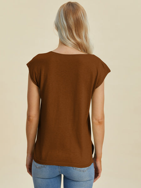 Notched Cap Sleeve Knit Top