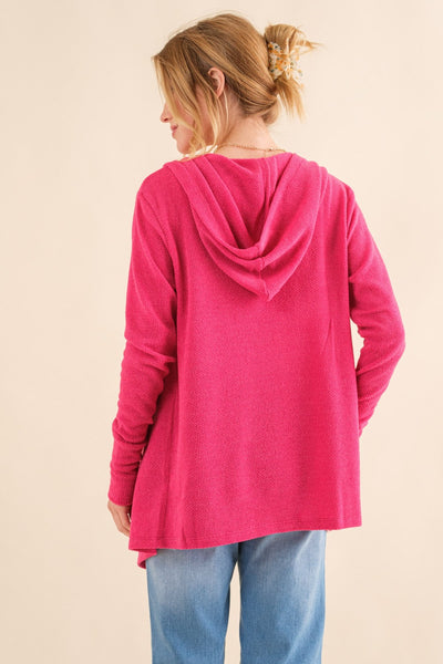 Thermal Hooded Open Front Cardigan with Pockets