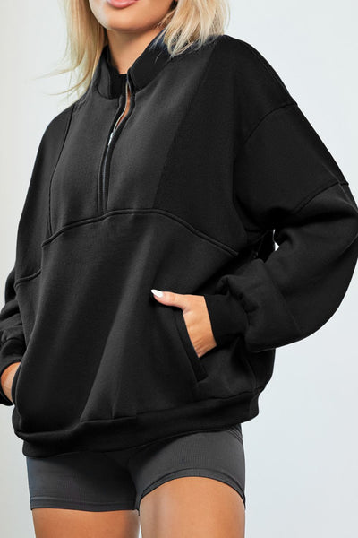 Half Zip Drop Shoulder Long Sleeve Sweatshirt