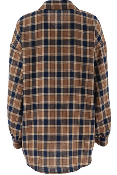 Plaid Button Up Drop Shoulder Shacket