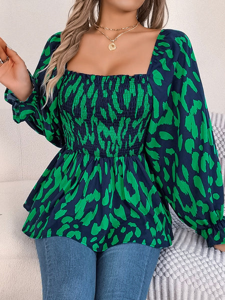 Square Neck Flounce Sleeve Blouse