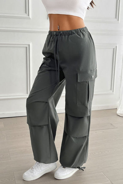 Drawstring Wide Leg Pants with Cargo Pockets