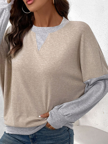 Contrast Round Neck Long Sleeve T-Shirt