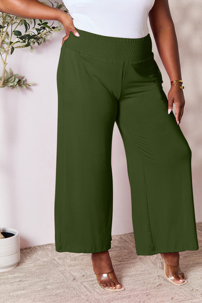 Smocked Wide Waistband Wide Leg Pants