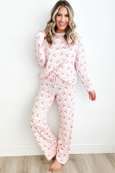 Santa Print Long Sleeve Top and Pants Lounge Set