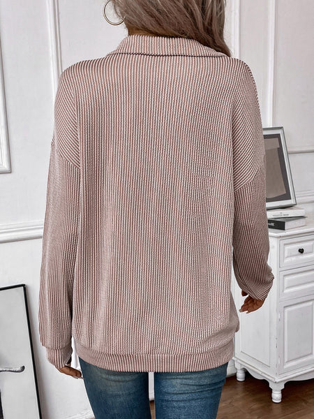 Striped Half Zip Long Sleeve T-Shirt