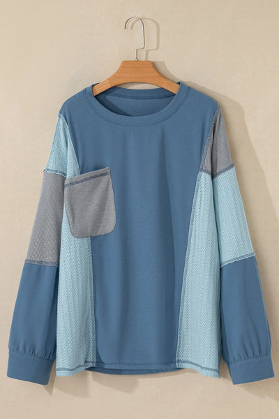 Patchwork Color Block Round Neck Long Sleeve