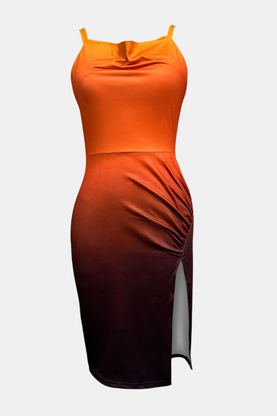 Slit Ruched Gradient Cami Dress