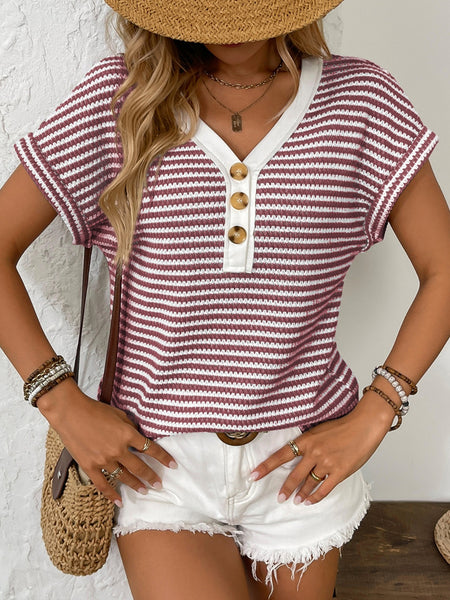 Striped V-Neck Short Sleeve T-Shirt