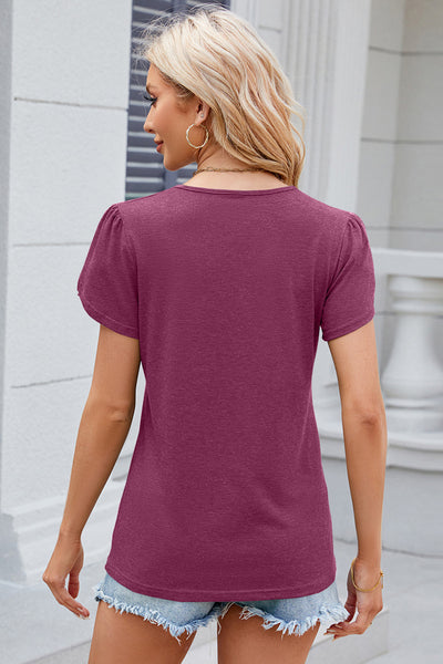 Decorative Button V-Neck Short Sleeve T-Shirt