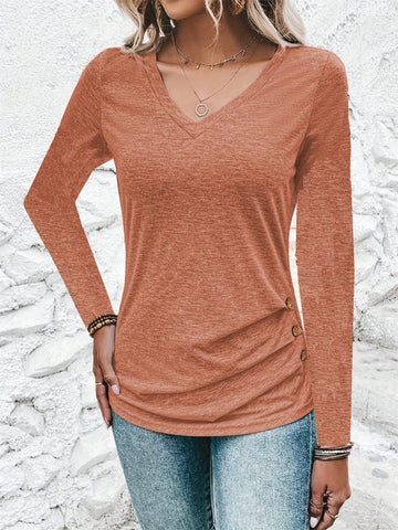 Heathered V-Neck Long Sleeve T-Shirt