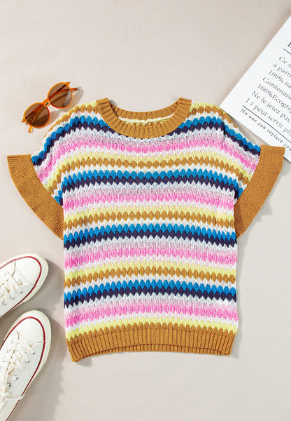 Contrast Round Neck Short Sleeve Sweater