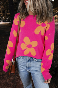 Flower Round Neck Long Sleeve Sweater