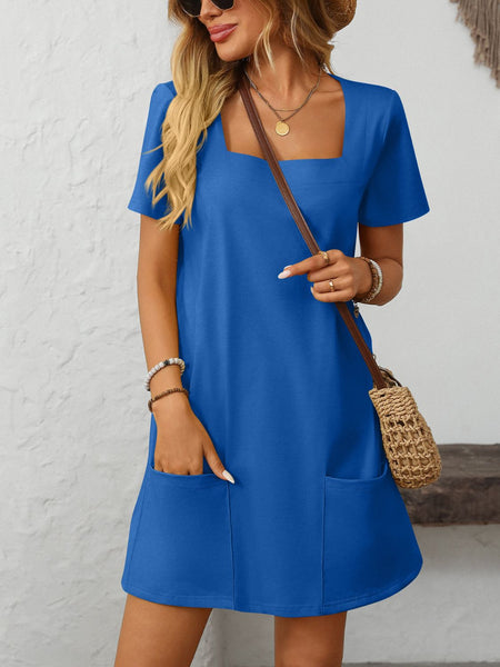 Square Neck Short Sleeve Mini Dress