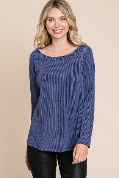 Rib Texture Boat Neck Top