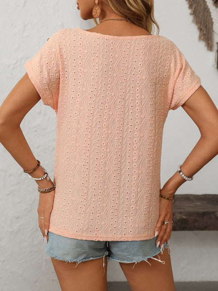 Eyelet Round Neck Short Sleeve Top